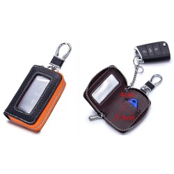 Genuine Leather Smart Car Key Case Chrome-plated Holder Black with Orange Zipper Genuine Leather Smart Car Key Case Chrome-plated Holder Black with Orange Zipper