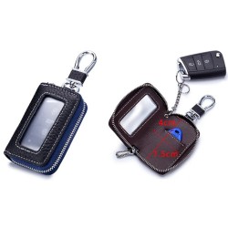Genuine Leather Smart Car Key Case Chrome-plated Holder Black with Royal Blue Zipper Genuine Leather Smart Car Key Case Chrome-plated Holder Black with Royal Blue Zipper