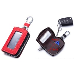 Genuine Leather Smart Car Key Case Chrome-plated Holder Red with Black Zipper Genuine Leather Smart Car Key Case Chrome-plated Holder Red with Black Zipper