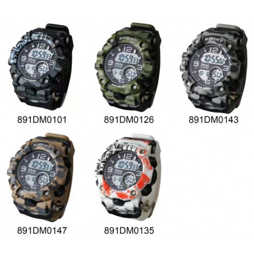 Digital Watch Camoflage Design DW891DM Big Face 51mm with 50meter Water Resistent (12ea Mixed Color/Display Box)