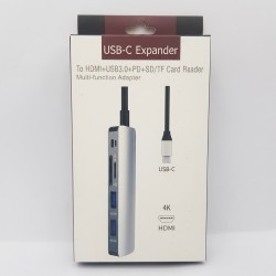 Type C HUB (4K HDMI + 2 USB3.0 + PD 3.0 + SD/TF Card Reader Slot) 6 in 1 - No DC