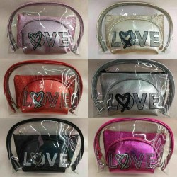 Cosmetic Bag Love CB3011 (3 pcs/Set) - (Mixed color 6 Set/Pack) Cosmetic Bag Love CB3011 (3 pcs/Set) - (Mixed color 6 Set/Pack)