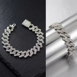 14MM Iced Prong Link Cuban Chain Bracelets 20cm for Men Women Full Rhinestones 14MM Iced Prong Link Cuban Chain Bracelets 20cm for Men Women Full Rhinestones