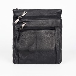 Men's Shoulder Multi-pocket Leather Bag Black and Dark Brown (26x23x4.5cm)